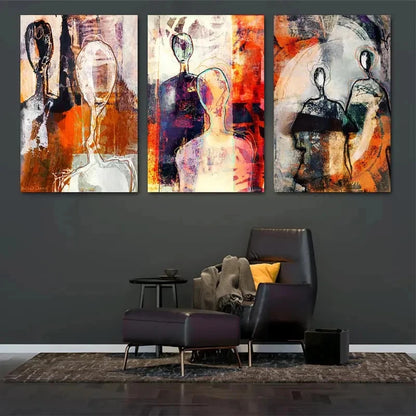 3pcs Abstract Human with Expressive Lines Metal Print Ready to Hang Art - Bella Home Decor