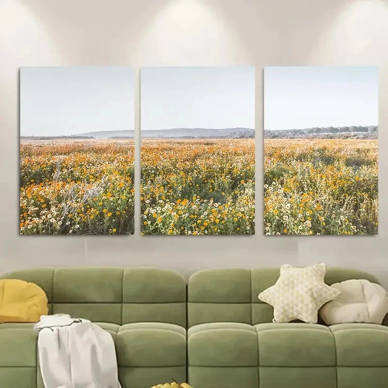 3pcs , Poppy Field Farmhouse Metal Print Ready to Hang Art - Bella Home Decor