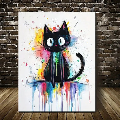 WhimsyArt Contemporary Abstract Black Cat Painting 40x60cm Metal Print Ready to Hang - Bella Home Decor