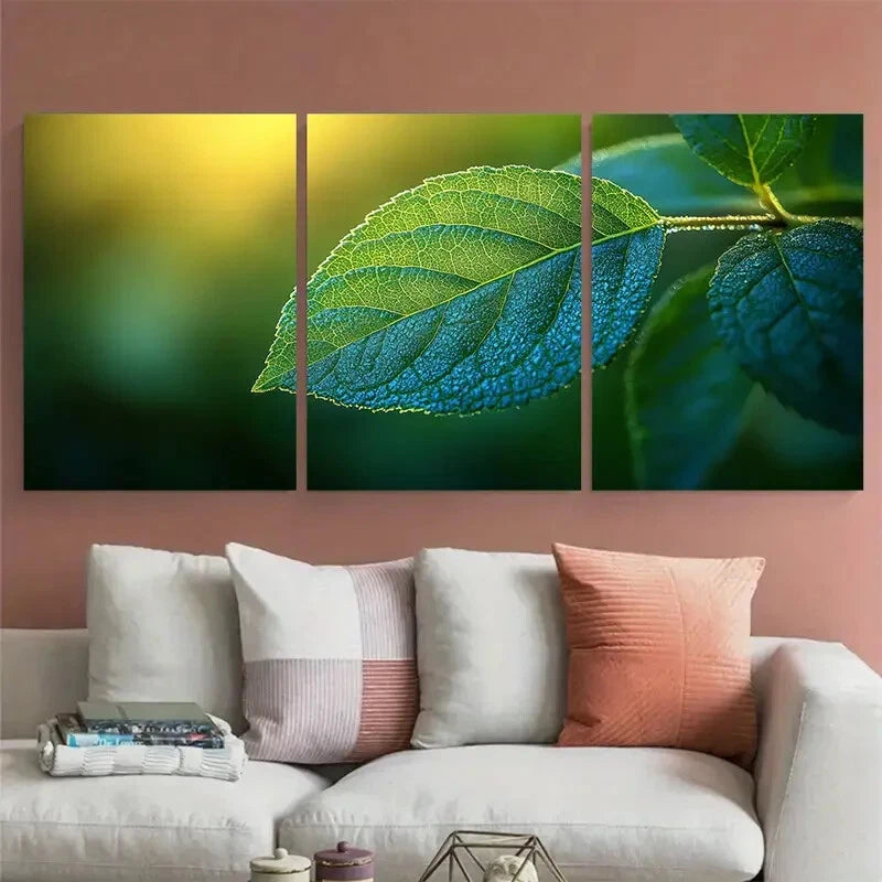 3pcs Fresh Green Leaf Nature Photography Metal Print Ready to Hang Art - Bella Home Decor