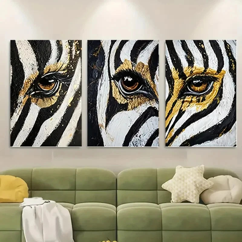 3pcs Zebra Abstract Black & White with Yellow  Wall Art Canvas  Framed 60x90cm - High Quality Print 100% Australian Made Wall Canvas Ready to Hang - Bella Home Decor