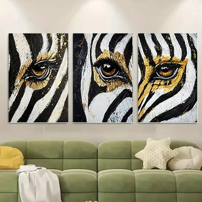 3pcs Zebra Abstract Black & White with Yellow  Wall Art Canvas  Framed 60x90cm - High Quality Print 100% Australian Made Wall Canvas Ready to Hang - Bella Home Decor
