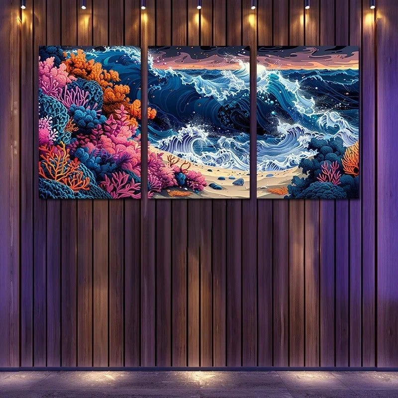 3pcs Blue Tears Seashore Ocean Themed Design Metal Print Ready to Hang Art - Bella Home Decor