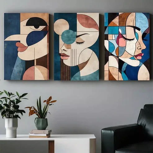 3pcs Modern Abstract Face Canvas Framed 60x90cm - High Quality Print 100% Australian Made Wall Canvas Ready to Hang