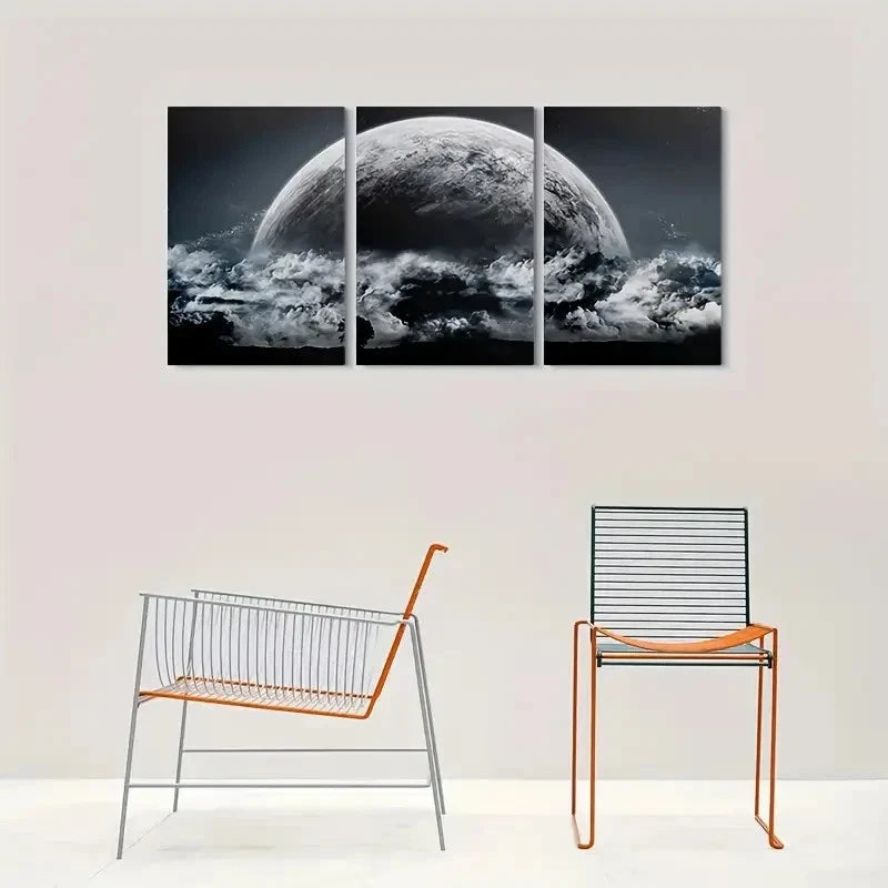 3pcs Black and White Celestial Metal Print Ready to Hang Art - Bella Home Decor