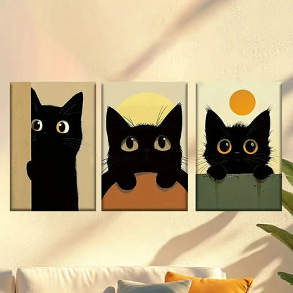 3pcs Modern cat cartoon Wall Art Set Canvas Framed 50x70cm - High Quality Print 100% Australian Made Wall Canvas Ready to Hang