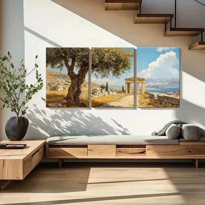 3pcs Mediterranean Landscape Blue Sky Wall Art Set Canvas Framed 60x90cm - High Quality Print 100% Australian Made Wall Canvas Ready to Hang - Bella Home Decor