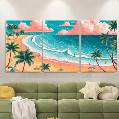 3pcs Vintage Abstract Beach Landscapes Metal Print Ready to Hang Art