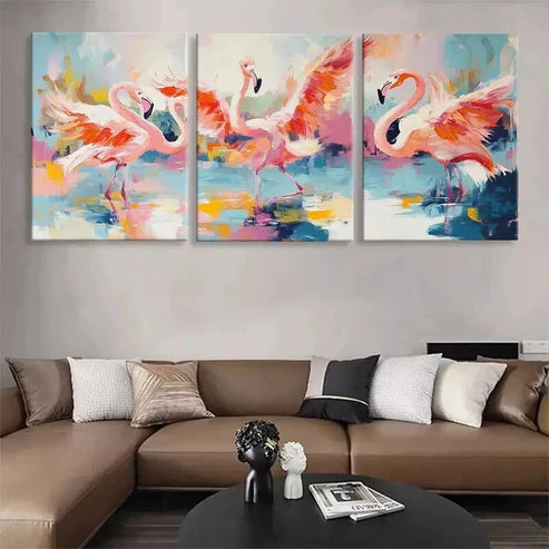 3pcs Vibrant Flamingo Color Reflection Art Set Canvas Unframed - High Quality Print 100% Australian Made Wall Canvas