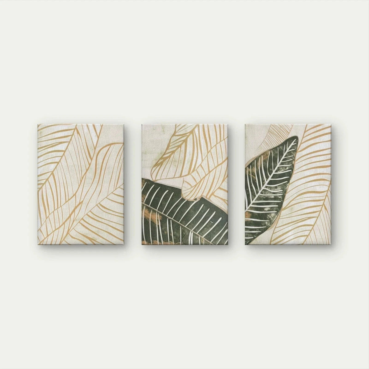 3pcs Modern Neutral Botanical Leaf Line Art Wall Art Set Canvas Framed 60x90cm - High Quality Print 100% Australian Made Wall Canvas Ready to Hang