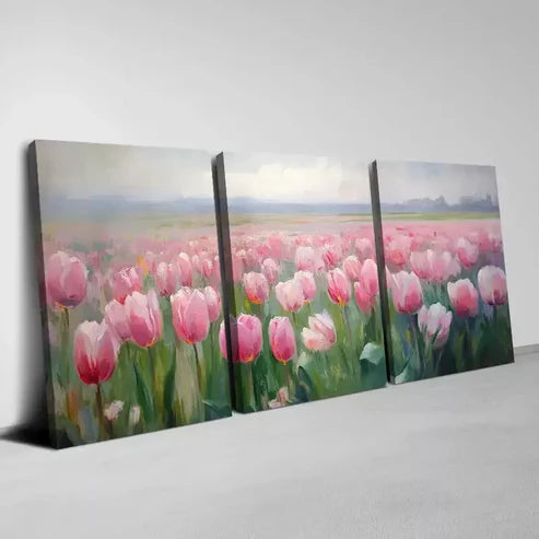 3pcs Enchanting Rare Tulips Field with Sky View Wall Art Set Canvas Unframed - High Quality Print 100% Australian Made Wall Canvas