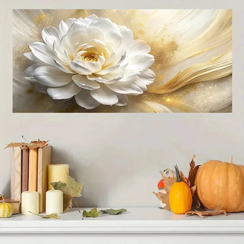 White Flower Realistic Modern Wall Art Canvas Office Home Room Framed 120x60cm