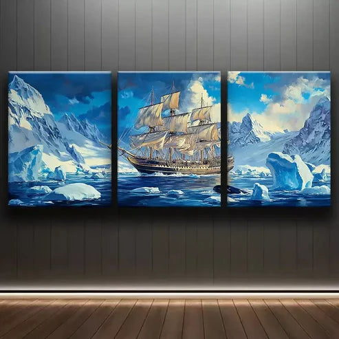 3pcs Glacier Sailboat Art Canvas Unframed - High Quality Print 100% Australian Made Wall Canvas - Bella Home Decor