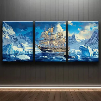 3pcs Glacier Sailboat Art Canvas Unframed - High Quality Print 100% Australian Made Wall Canvas - Bella Home Decor