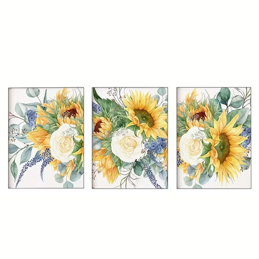 3pcs Sunflower Bohemian Floral Decor Wall Art Set Canvas Framed 60x90cm - High Quality Print 100% Australian Made Wall Canvas Ready to Hang