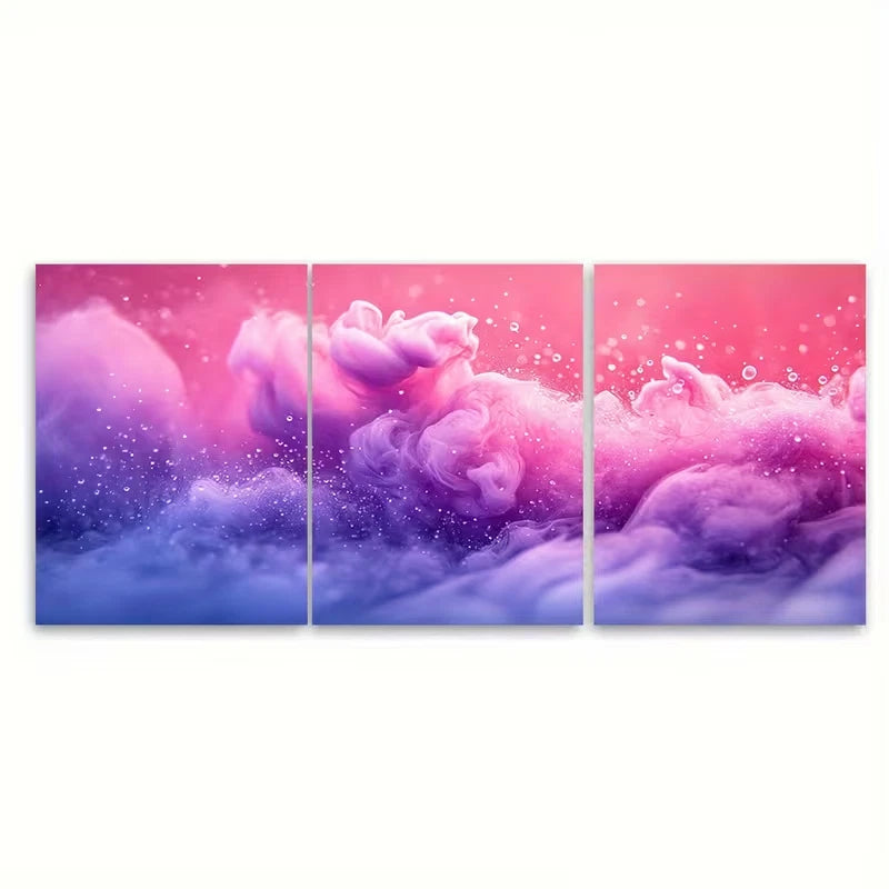 3pcs Pink Purple Abstract Vibrant Ink Drops Metal Print Ready to Hang Art - Bella Home Decor