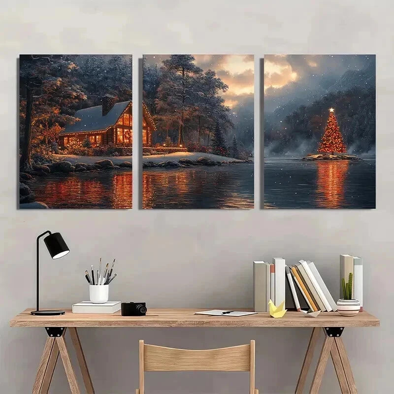 3pcs Christmas Vacation Decor Coastal Wall Art Set Canvas Framed 60x90cm - High Quality Print 100% Australian Made Wall Canvas Ready to Hang - Bella Home Decor