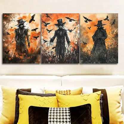 3pcs Scarecrow Themed Painting Metal Print Ready to Hang Art