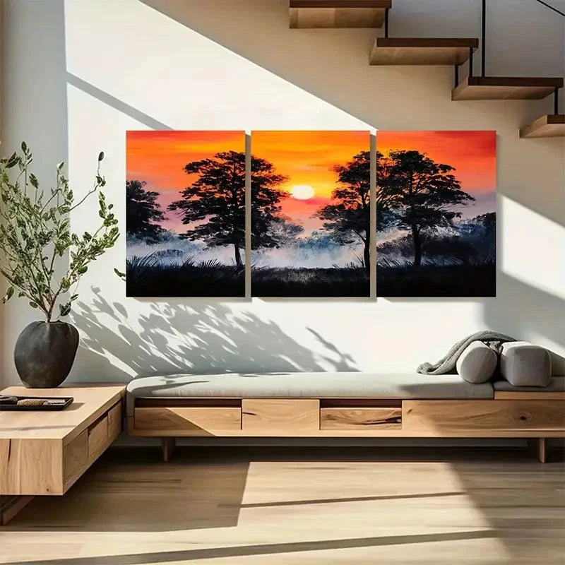 3pcs Sunset Trees Landscape Photography Metal Print Ready to Hang Art