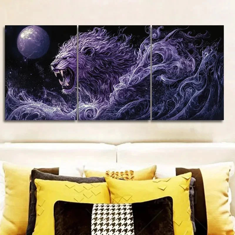 3pcs Dark fantasy art style Lion  Wall Art Set Canvas Framed 40x60cm - High Quality Print 100% Australian Made Wall Canvas Ready to Hang - Bella Home Decor
