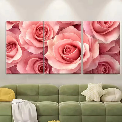 3pcs Blush Pink Rose Bouquet Watercolor Metal Print Ready to Hang Art - Bella Home Decor