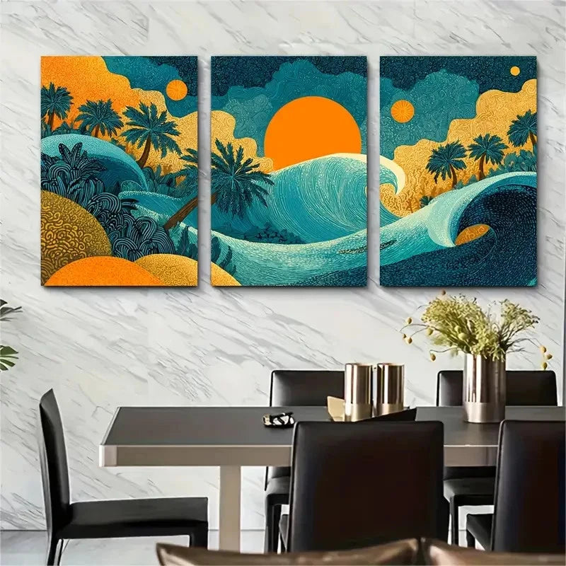 3pcs Coastal Summer Deco French Prefect Wall Art Set Canvas Framed 40x60cm - High Quality Print 100% Australian Made Wall Canvas Ready to Hang - Bella Home Decor