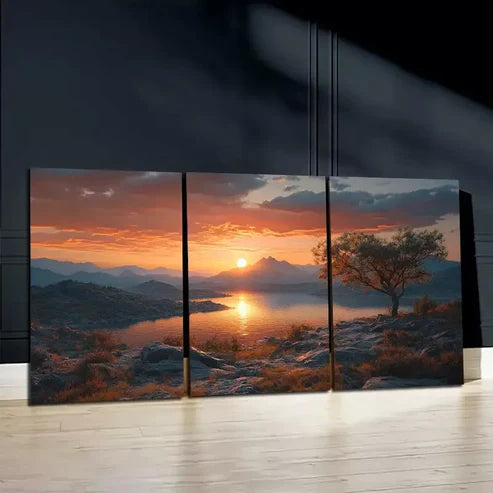 3pcs Sunset Lake Wall Art Canvas Unframed - High Quality Print 100% Australian Made Wall Canvas