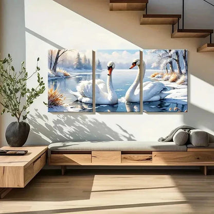 3pcs Two Swans In The Lake Vintage    Wall Art Set Canvas Unframed - High Quality Print 100% Australian Made Wall Canvas