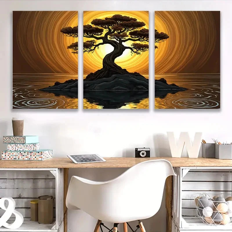 3pcs Beautiful Tree Sunset Landscape  Wall Art Set Canvas Framed 60x90cm - High Quality Print 100% Australian Made Wall Canvas Ready to Hang - Bella Home Decor