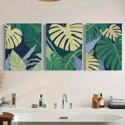 3pcs Botanical Green & Blue Leaf Patterns Metal Print Ready to Hang Art - Bella Home Decor