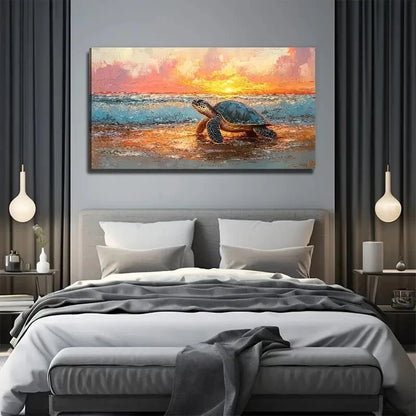 Sunset Beach Turtle Scene Wall Art Canvas Office Home Room Framed 120x60cm