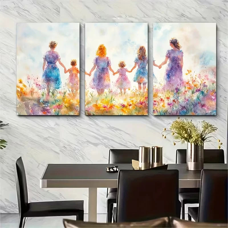 3pcs Family Portrait Metal Print Ready to Hang Art