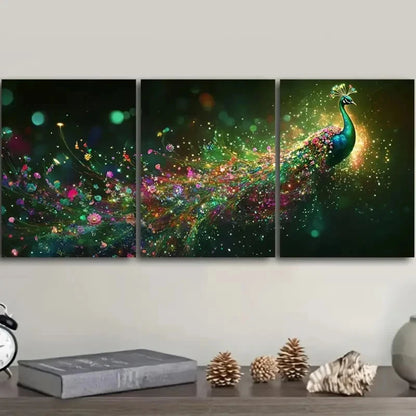 3pcs Featuring a Vibrant Peacock Wall Art Set Canvas Framed 60x90cm - High Quality Print 100% Australian Made Wall Canvas Ready to Hang