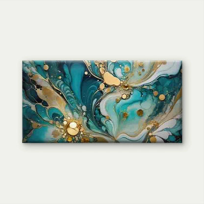 Abstract Teal and Golden Wall Art Canvas Office Home Room Framed 120x60cm