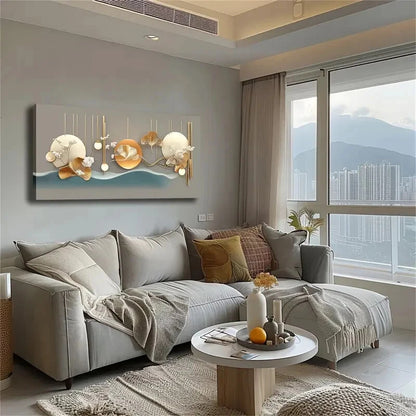 A Round Element Golden Ginkgo Wall Art Canvas Office Home Room Framed 120x60cm - Bella Home Decor
