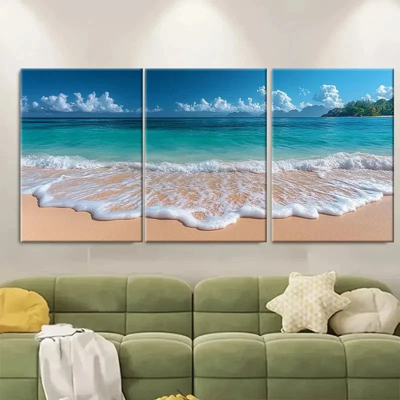3pcs Seychelles La Digue Island WI  Wall Art Set Canvas Framed 50x70cm - High Quality Print 100% Australian Made Wall Canvas Ready to Hang