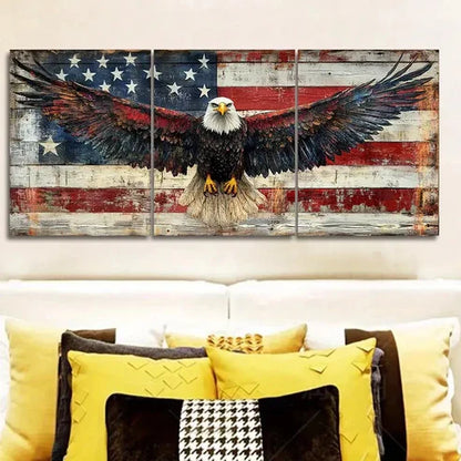 3pcs The eagle in front of the American flag Wall Art Set Canvas Unframed - High Quality Print 100% Australian Made Wall Canvas