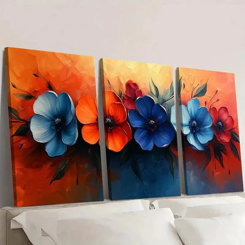 3pcs Abstract Colored Flower RQ Wall Art Set Canvas Unframed - High Quality Print 100% Australian Made Wall Canvas - Bella Home Decor