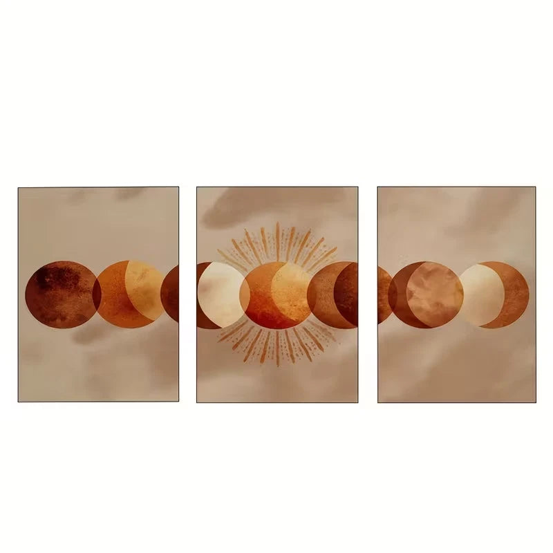 3pcs Bohemian Moon Phase Triptych Mural        Wall Art Set Canvas Framed 60x90cm - High Quality Print 100% Australian Made Wall Canvas Ready to Hang