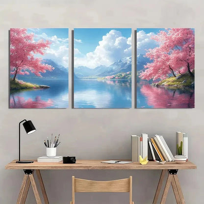 3pcs Snow Capped Mountains Blue Sky & Reflective Metal Print Ready to Hang Art - Bella Home Decor