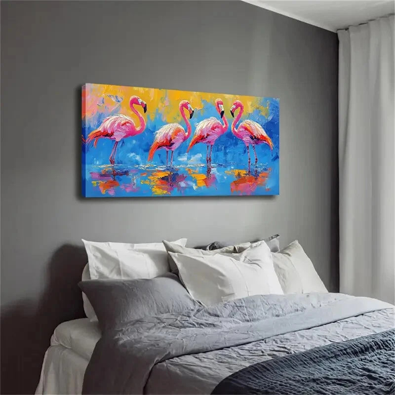 Flamingos Standing In Wcater Wall Art Canvas Office Home Room Framed 120x60cm - Bella Home Decor