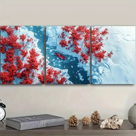 3pcs Coral trees and rivers Art Painting Metal Print Ready to Hang Art
