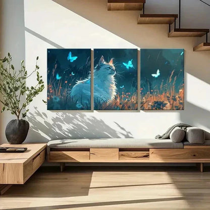 3pcs Animal Theme Fantasy Cat & Butterfly Wall Art Set Canvas Unframed - High Quality Print 100% Australian Made Wall Canvas - Bella Home Decor