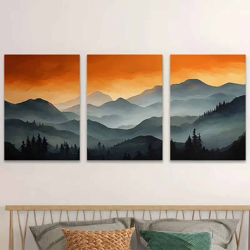 3pcs Mountain & Pine Forest Landscape   Wall Art Set Canvas Framed 50x70cm - High Quality Print 100% Australian Made Wall Canvas Ready to Hang