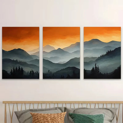 3pcs Mountain & Pine Forest Landscape   Wall Art Set Canvas Framed 50x70cm - High Quality Print 100% Australian Made Wall Canvas Ready to Hang