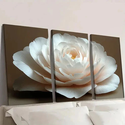 3pcs White Camellia Flower Elegant Floral CF  Wall Art Set Canvas Unframed - High Quality Print 100% Australian Made Wall Canvas
