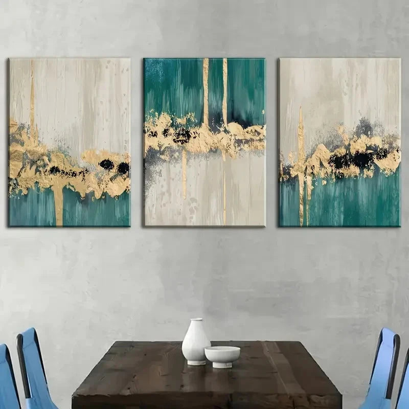 3pcs Modern Abstract Art in a Light Luxury Style Metal Print Ready to Hang Art - Bella Home Decor