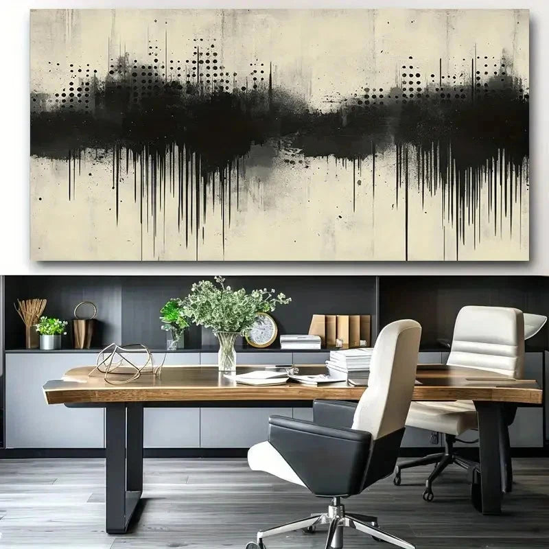Abstract Black & White Wall Art Canvas Office Home Room Framed 120x60cm