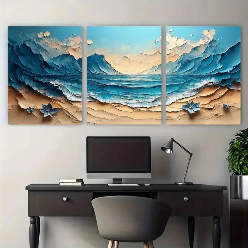 3pcs Modern Neutral Mountain with Florals Design Metal Print Ready to Hang Art