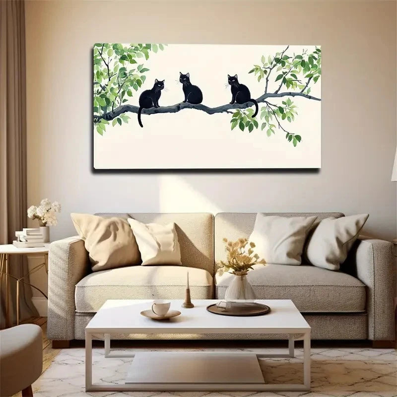 A Black Cat Is Quietly Lying Wall Art Canvas Office Home Room Framed 120x60cm